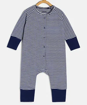 Chayim Full Sleeves Striped Sleepsuit - Navy Blue