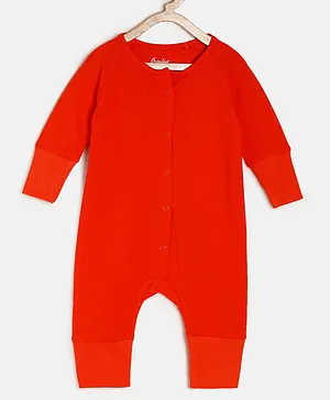 Chayim Full Sleeves Solid Front Open Sleep Suit - Orange