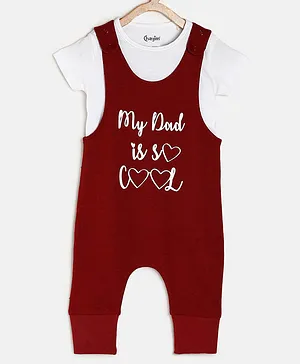Chayim Short Sleeves My Dad Is Cool Printed Low Crotch Dungaree Set - White & Battle Red