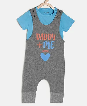 Chayim Short Sleeves Daddy Plus Me Placement Printed & Striped Low Crotch Dungaree Set - Ocean Blue & Gray