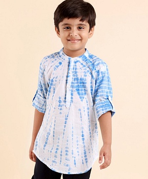Babyhug Cotton Full Sleeves Kurta Tie And Dye Print - White & Blue