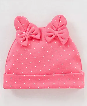 Babyhug 100% Cotton Cap With Bow Applique Dot Print- Pink