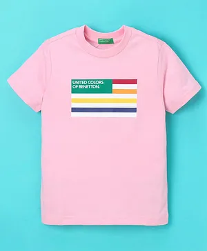 UCB Cotton Half Sleeves T-Shirt Text & Stripes Print - Pink