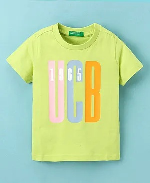 UCB Cotton Half Sleeves T-Shirt Text Print - Lime Green