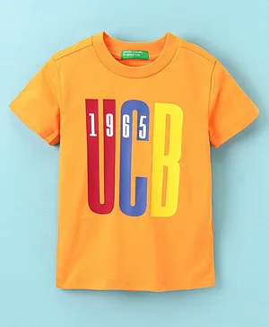 UCB Cotton Half Sleeves T-Shirt Text Print - Orange