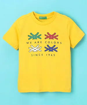 UCB Cotton Half Sleeves T-Shirt Text Print - Yellow