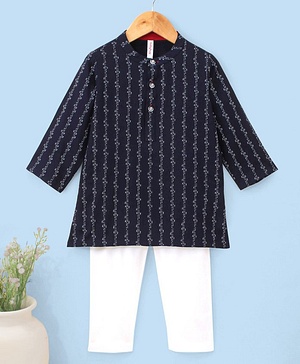 Babyhug Full Sleeves Kurta & Pajama Set Printed - Navy Blue