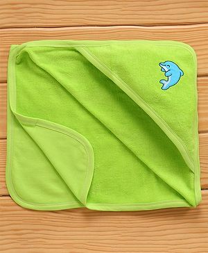 Babyhug Knitted Terry Hooded Towel Dolphin Embroidery - Green