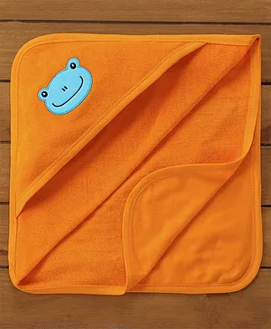 Babyhug Knit Terry Embroidered Hooded Towel Froggy Face Print - Orange