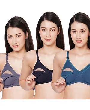 MomToBe Pack Of 3 Non Padded Non Wired Maternity Bra - Multi Colour