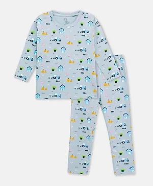 Cuddles for Cubs 100% Super Soft Cotton Full Sleeves Farm Theme Printed Pajama Set - Grey