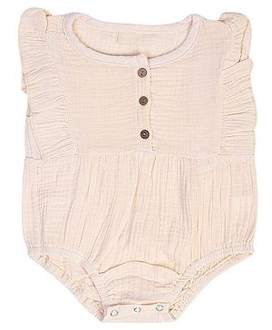 Baby Moo Cap Frill Sleeves Solid Onesie - Cream