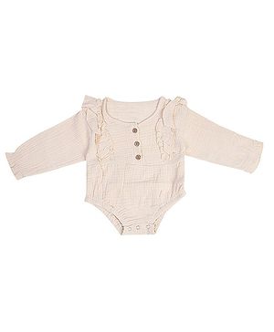 Baby Moo Full Sleeve Frilled Shoulder Solid Onesie - Cream