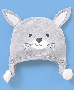 Babyhug Cotton Knit Cap Puppy Print with Ear Applique Grey - Diameter 12cm