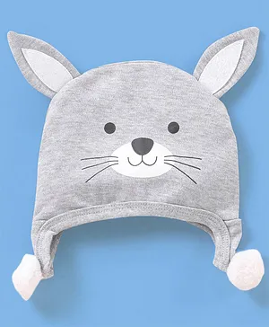 Babyhug Cotton Knit Cap Puppy Print with Ear Applique - Grey