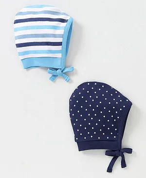 Babyhug  100 % Cotton Stripe Caps Pack of 2 - Blue