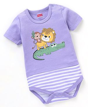 Babyhug 100% Cotton Knit Half Sleeves Wild Animal Printed Onesie - Purple