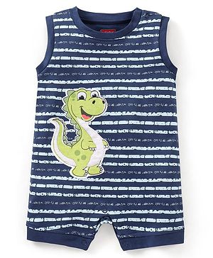 Babyhug 100% Cotton Sleeveless Romper Dino Patch - Navy Blue