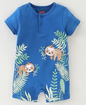 Babyhug 100% Cotton Half Sleeves Romper Sloth Print - Blue