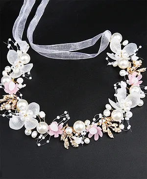 Yellow Chimes Floral Corsage Tiara Style Bridal Hair Vein - Pink & White