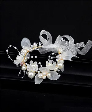 Yellow Chimes Pearl & Glower Embellished Bridal Bracelet - White