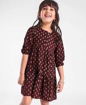 Babyhug Woven Full Sleeves Ethnic Dress Foil Printed - Magenta Babyhug Woven Full Sleeves Ethnic Dress Foil Printed - Magenta