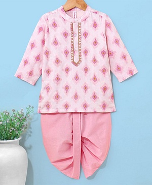Babyhug 100% Cotton Kurta With Dhoti Embroidery Design - Pink