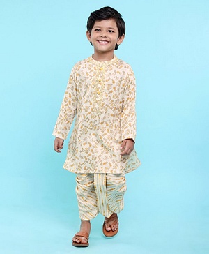 Babyhug 100% Cotton Full Sleeves Kurta & Dhoti Set Floral Print - Cream