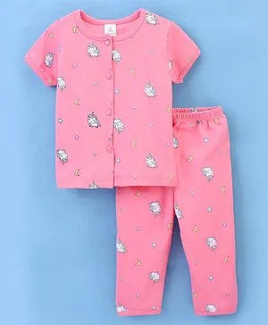 Baby Naturelle & Me Cotton Half Sleeves Night Suit Unicorn Print- Pink