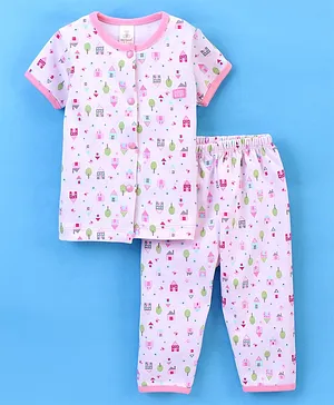 Baby Naturelle & Me Cotton Half Sleeves Night Suit House Print- Pink