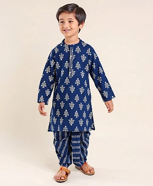 Babyhug 100% Cotton Kurta With Dhoti Set Printed - Indigo