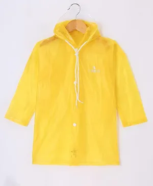 Clownfish Full Sleeves Solid Hooded Raincoat-Yellow