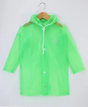 Clownfish Full Sleeves Solid Hooded Raincoat - Green