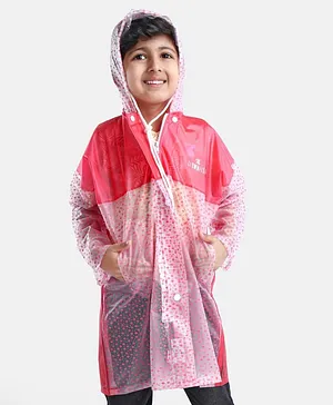 Clownfish Full Sleeves Hooded Raincoat Star Print - Red