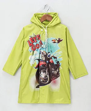 Clownfish Full Sleeves Hooded Bike Graphics Raincoat - Lime