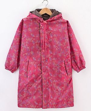 Clownfish Full Sleeves Hooded Raincoat Dots Print - Red