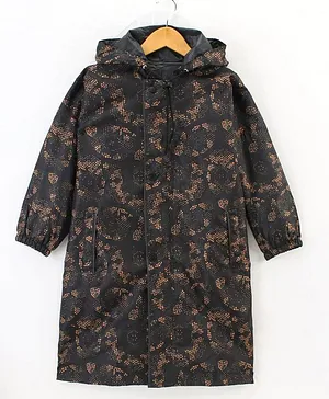 Clownfish Full Sleeves Hooded Raincoat Dots Print - Black