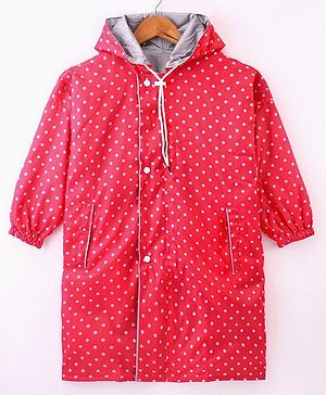 Clownfish Full Sleeves Hooded Raincoat Polka Dots Print - Pink