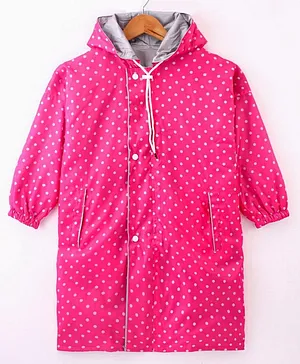 Clownfish Full Sleeves Hooded Raincoat Polka Dots Print - Pink