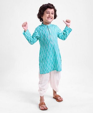 Babyhug Woven Full Sleeves Kurta & Dhoti Set Geometric Pattern Print - Blue & Off White
