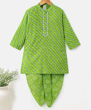 Babyhug Cotton Full Sleeves Kurta & Dhoti Set Bandhani Print - Green