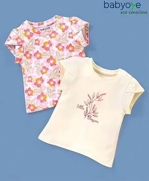 Babyoye Eco-Conscious 100% Cotton with Eco Jiva Finish Half Sleeves Top Floral Print Pack of 2 - Multicolour