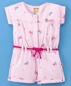 WOW Clothes Cotton Half Sleeves Jumpsuits Striped - Pink