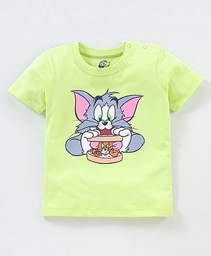 Babyhug Cotton Half Sleeves T-Shirt Tom & Jerry Print - Lime Green