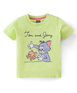Babyhug Cotton Jersey Knit Half Sleeves T-Shirt with Tom & Jerry Print - Lime Green