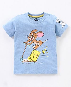 Babyhug Cotton Half Sleeves T-Shirt Tom & Jerry Print - Blue Melange