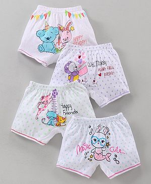 Bodycare Cotton Knit Shorts Polka Dots Print Pack of 4 - White