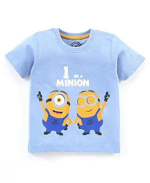 Babyhug Cotton Jersey Knit Half Sleeves T-Shirt with Minions Print - Blue