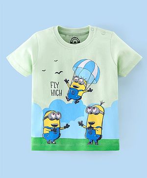 Babyhug Cotton Knit Half Sleeves T-Shirt with Minion Graphics - Light Green