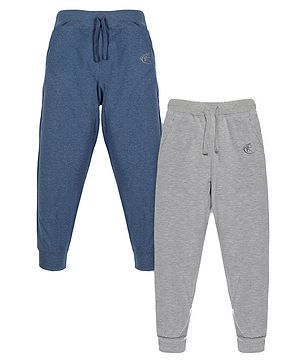 Kiddopanti Unisex Pack Of 2 Solid Track Pants - Blue Melange Grey Melange